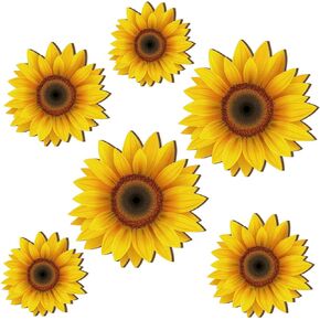 6 Pcs Sunflower Wall Decor Wood Sunflower Wall Art Farmhouse Flower Wall Decorations Indoor Summer Sunflower Wooden Hanging Sign for Home Kitchen Porch Wall Decor