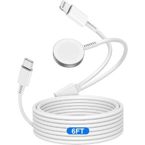 Apple Watch Charger Cable USB C, [Apple MFi Certified] Magnetic iWatch Charger Cable 6ft Fast Charging for Watch Series Ultra 9 8 7 6 5 4 3 SE & iPhone 14/13, Type C 2-in-1 Cord for iPhone & Watch