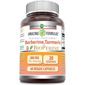 Amazing Formulas Berberine Turmeric & Bioperine 800mg Per Serving 60 Veggie Capsules Supplement | Non GMO | Gluten Free | Made in USA | Ideal for Vegetarians