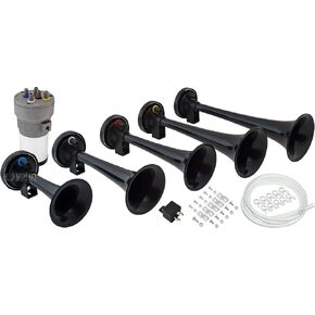 Vixen Horns LOUD 5/Five Trumpet Dixie Musical/Music Sound Air Horn with Compressor Full Complete System/Kit Chrome 12V VXH6801C