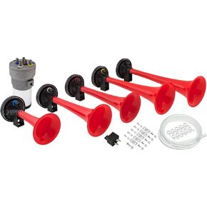 Vixen Horns LOUD 5/Five Trumpet Dixie Musical/Music Sound Air Horn with Compressor Full Complete System/Kit Chrome 12V VXH6801C