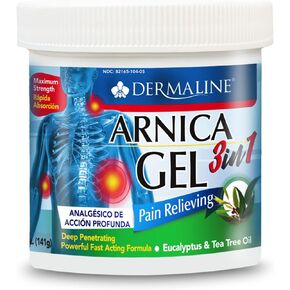 DERMALINE Arnica 3 in 1 Gel, Eucalyptus, Tea Tree Oil, Vitamin E - Fast Acting and Absorbing, Pain Relief