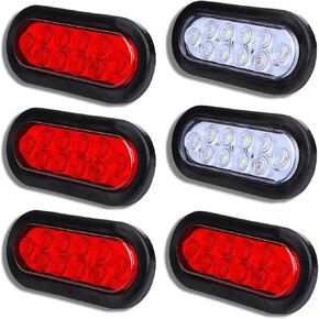 مجموعة من 6 مصابيح LED بيضاوية من Donepart، 10 مصابيح LED للمقطورة مقاس 6 بوصات، DOT IP67 مقاومة للماء مع قابس ضفيرة 3 دبابيس مناسب لمقطورة شاحنة 12 فولت (4 أحمر + 2 أبيض) in Kuwait