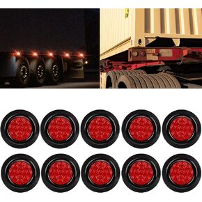 10PCS 2.5" Inch Round Amber Trailer LED Side Marker Clearance Lights Kit IP67 Waterproof 13 LED w/Grommets and 2 Prong Pigtails for 12V Truck Trailer RV Van Boat