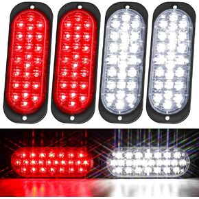 LINKITOM Oval Aluminum Housing Ultra Slim Trailer Lights, 24-LED Brake Turn Signal Side Marker Tail Lights for Boat Trailer Truck RV [DOT Certified] [IP67] (2 Red + 2 Amber)