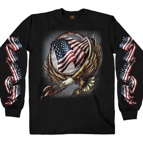 Hot Leathers Hoop Eagle Men's Long Sleeve (BLACK Large)