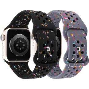 W-RARA 2 Pack Sport Bands Compatible with Apple Watch Band 38/40/41/42/44/45/49mm for Women Men, made from Recycled Plastic - Soft Breathable Strap for iWatch Series SE 9 8 7 6 5 4 3 2 1 Ultra 1 2