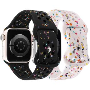 W-RARA 2 حزمة من الأربطة الرياضية المتوافقة مع سوار ساعة Apple 38/40/41/42/44/45/49 ملم للنساء والرجال، مصنوعة من البلاستيك المعاد تدويره - حزام ناعم قابل للتنفس لسلسلة iWatch SE 9 8 7 6 5 4 3 2 1 الترا 1 2