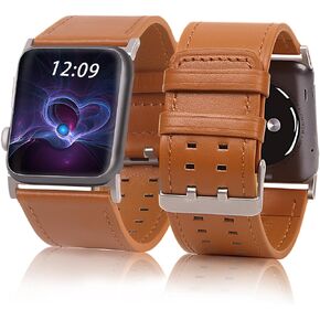 VIQIV Smart Watch Bracelet Bands Compatible with Apple Watch 42mm/44mm/45mm/49mm Smartwatch Straps for Iwatch Series Ultra/9/8/7/6/5/4/3/2/1/SE for Men Women, Handmade Genuine Leather Wristband Ultra Wide