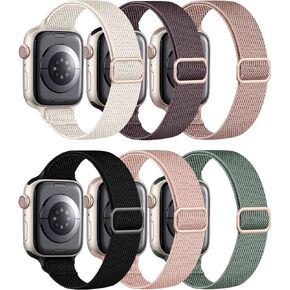 Charlam Stretchy Band Compatible with Apple Watch Bands 40mm 41mm 38mm Womens, Cute Thin Elastic Nylon Braided Comfortable Replacement Slim Wristbands for iWatch SE Series 8 7 6 5 4 3 2 1, (Package B)