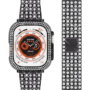 QVLANG Compatible for Apple Watch Band 40mm Series 6/5/4/SE, Diamond Rhinestone Case + Women Bling Band Stainless Steel Metal Bracelet for iWatch (Silver)