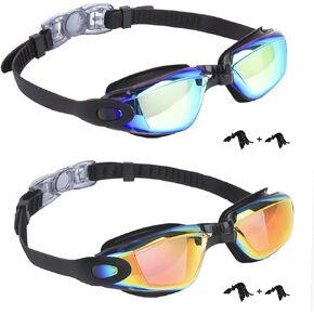Kids Swim Goggles,2 Pack Anti-Fog Leak Proof Kids Swimming Goggles,Anti-UV Clear Vision Glasses for Children Age 6-14 (Aqua & Orange)