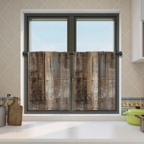 MCALK Brown Kitchen Curtains Tiers Set 2 Piece for Windows Grey Kitchen Window Curtains Set,Modern Abstract Art Valances for Living Room(24" Tiers Set)