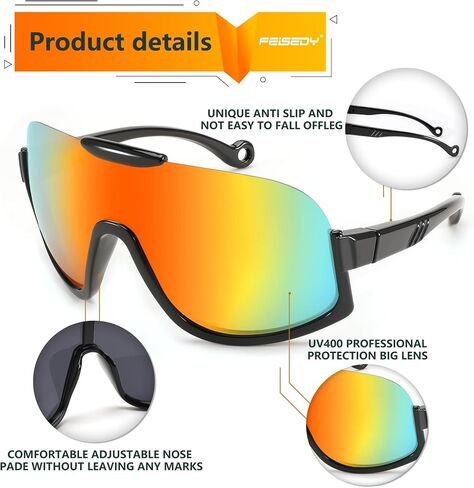 FEISEDY Sunglasses Men Women Oversized Fashion Sports Baseball Fishing Skiing Running Golf Adults Teens Half Frame B0012 in Saudi Arabia