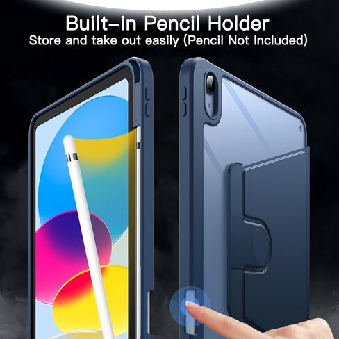 JETech Rotating Case for iPad 10 (10.9-Inch, 2022 Model, 10th Generation) with Pencil Holder, 360 Degree Rotation Protective Stand Cover Clear Back, Auto Wake/Sleep (Black) in Saudi Arabia