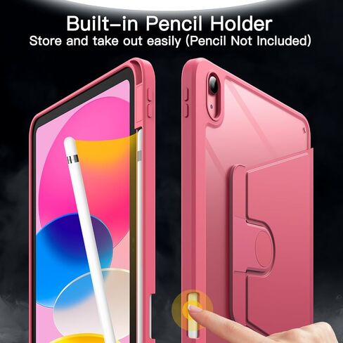 JETech Rotating Case for iPad 10 (10.9-Inch, 2022 Model, 10th Generation) with Pencil Holder, 360 Degree Rotation Protective Stand Cover Clear Back, Auto Wake/Sleep (Black) in Saudi Arabia