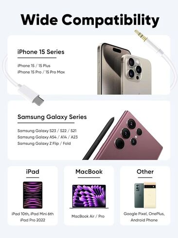 [Apple MFi Certified] iPhone 15 Aux Cord for Car,3.3FT Type C to 3.5 mm Headphone Aux Audio Adapter Dongle Cable Cord Car Stereo Compatible with iPhone 15 Plus/15 Pro Max,Samsung Galaxy S23+ S22 S21 in Saudi Arabia