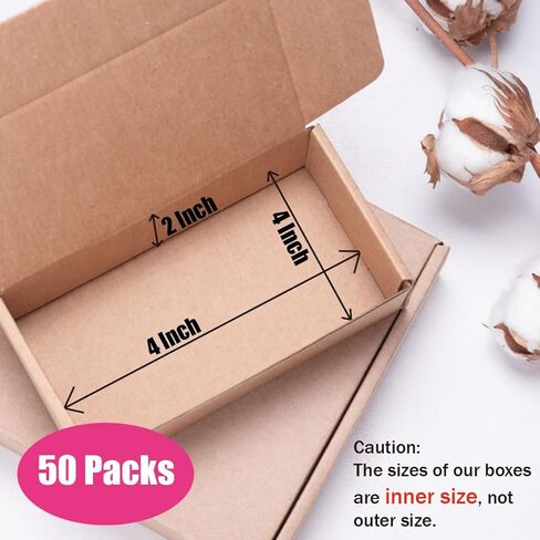 مجموعة صناديق الشحن مكونة من 50 صندوقًا من الورق المقوى المموج الصغير مقاس 4 × 4 × 2 بوصة للحزمة، صناديق بريد متينة ممتازة لتعبئة الأعمال الصغيرة in Kuwait