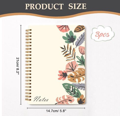 Spiral Notebook-3 Pack A5 Lined Journal Notebooks, 8.3'' x 5.8'' Spiral Notebook, Small Cute Notebooks for Women, College Lined Notebook for Office & School Supplies in Saudi Arabia