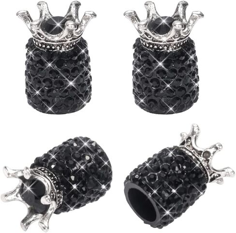 SAVORI Bling Valve Stem Caps, 4 Pack Handmade Crystal Rhinestone Universal Dustproof Tire Valve Caps for Car Auto Bike Wheels Women Bling Car Accessories (Crown Black) in Saudi Arabia