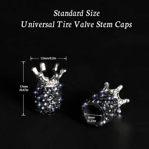 SAVORI Bling Valve Stem Caps, 4 Pack Handmade Crystal Rhinestone Universal Dustproof Tire Valve Caps for Car Auto Bike Wheels Women Bling Car Accessories (Crown Black) in Saudi Arabia