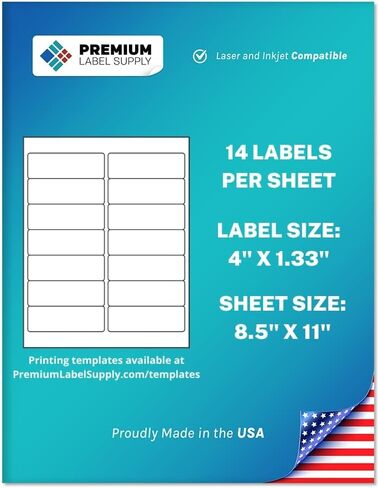 ملصقات بريدية بيضاء من Premium Label Supply - 4 بوصات × 1.33 بوصة - متوافقة مع الليزر/النافثة للحبر - (14 ملصقًا/ورقة)، 25 ورقة - 350 ملصقًا لاصقًا إجماليًا in Kuwait