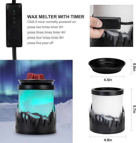 جهاز تسخين الشمع الكهربائي، جهاز تسخين الشمع بتأثير الأضواء القطبية الديناميكية، جهاز تسخين الشمع لإذابة الشمع المعطر، موقد الشمع لمكتب ديكور المنزل، هدايا عيد الميلاد للنساء (تأثير أورورا دوار - 7 ألوان) in Kuwait