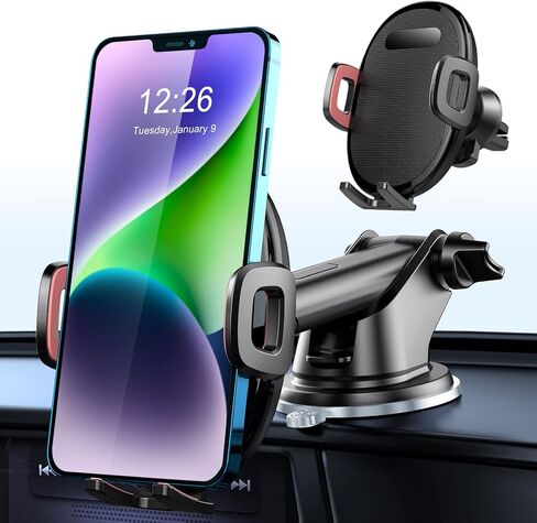 Cell Phone Holder Car Mount Vent Clip with Extended Arm Retractable Holds, Suction Cup Windshield Mount Stand, 360° Adjustable Car Phone Holder Car Dashboard in Saudi Arabia