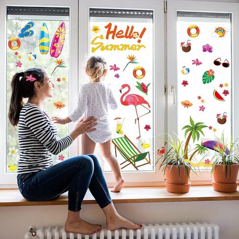 Colorful Summer Window Clings Beach Hawaii Window Stickers Decals Summer Window Clings for Pool Party Baby Shower Beach Themed Birthday Decoration Party Supplies in Saudi Arabia