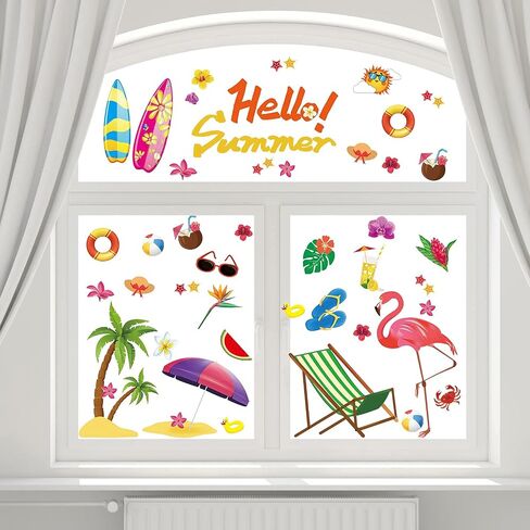 Colorful Summer Window Clings Beach Hawaii Window Stickers Decals Summer Window Clings for Pool Party Baby Shower Beach Themed Birthday Decoration Party Supplies in Saudi Arabia