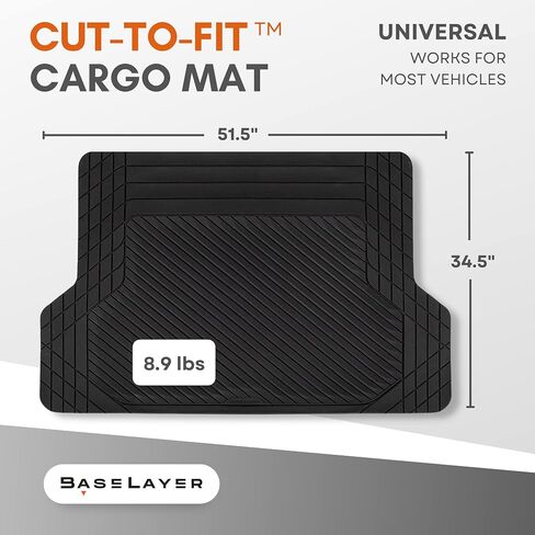 BaseLayer Cut-to-Fit™ Black 4-Piece Car Mats - Universal Waterproof Floor Mats for Most Vehicles, Durable All-Weather Mats - Made in USA in Saudi Arabia