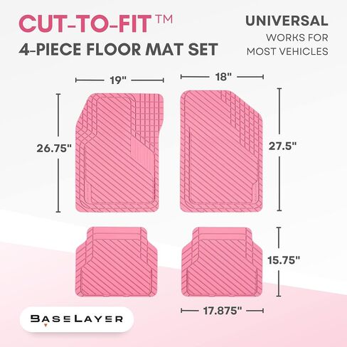 BaseLayer Cut-to-Fit™ Black 4-Piece Car Mats - Universal Waterproof Floor Mats for Most Vehicles, Durable All-Weather Mats - Made in USA in Saudi Arabia