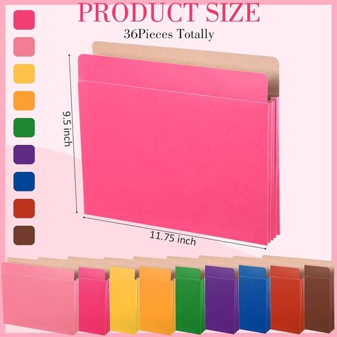 36 Pcs Expanding File Pocket Folder Organizer Letter Size Expandable File Folder 3.5 Inch Expansion Colored File Jackets for Office School 9.5 x 11.75 Inches 9 Colors in Saudi Arabia
