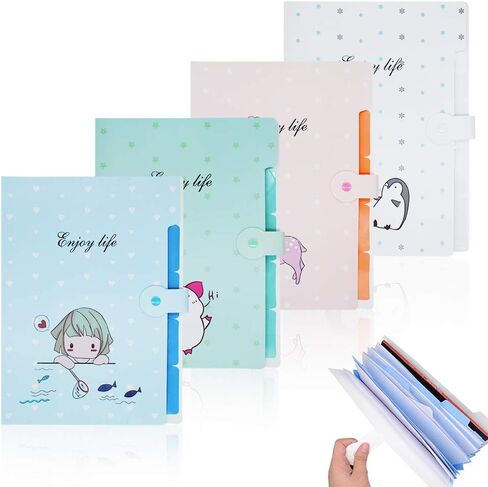 LZYMSZ 4 عبوات من مجلدات الملفات القابلة للتوسيع 5 جيوب بحجم A4 مجلد ملفات مستندات الأكورديون المقاوم للماء، منظم رسائل موسع للمدرسة والمكتب (وردي، أزرق، أبيض، أخضر) in Kuwait