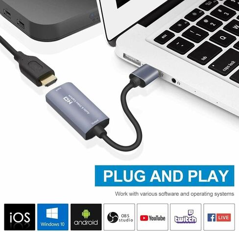 Video Capture Card, 4K HDMI to USB 3.0, 1080P 60FPS Video Capture Device for Gaming, Streaming, Compatible with Mac OS System Windows for PS4 PS5, Nintendo Switch, Xbox One in Kuwait