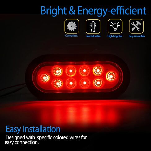 Donepart 6 Pack Oval Led Trailer Lights, 10 LED 6inch Trailer Tail Lights, DOT IP67 Waterproof with 3-Pin Pigtail Plug Fit For 12V Truck Trailer (4 Red+2 White) in Saudi Arabia