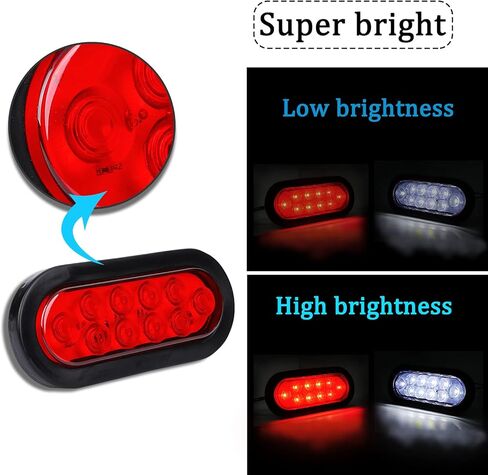 Donepart 6 Pack Oval Led Trailer Lights, 10 LED 6inch Trailer Tail Lights, DOT IP67 Waterproof with 3-Pin Pigtail Plug Fit For 12V Truck Trailer (4 Red+2 White) in Saudi Arabia