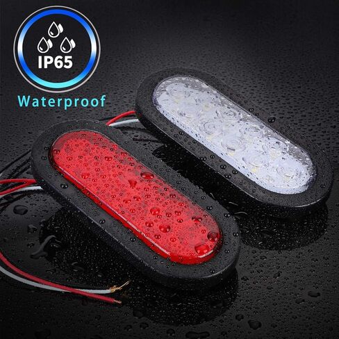 Donepart 6 Pack Oval Led Trailer Lights, 10 LED 6inch Trailer Tail Lights, DOT IP67 Waterproof with 3-Pin Pigtail Plug Fit For 12V Truck Trailer (4 Red+2 White) in Saudi Arabia