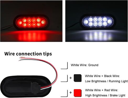 Donepart 6 Pack Oval Led Trailer Lights, 10 LED 6inch Trailer Tail Lights, DOT IP67 Waterproof with 3-Pin Pigtail Plug Fit For 12V Truck Trailer (4 Red+2 White) in Saudi Arabia