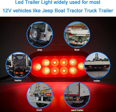 Donepart 6 Pack Oval Led Trailer Lights, 10 LED 6inch Trailer Tail Lights, DOT IP67 Waterproof with 3-Pin Pigtail Plug Fit For 12V Truck Trailer (4 Red+2 White) in Saudi Arabia