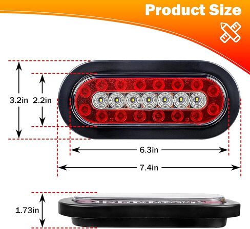 2Pcs 6.3" Oval Truck Trailer Led Tail,12V Trailer Lights with Reflector, Led Trailer Lights Flush Mount in Saudi Arabia