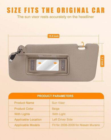 OCPTY Left Driver Side Sun Visor with Sunroof fit for 2013 2014 2015 2016 for Nissan Murano (96401-CC22B,Beige) in Saudi Arabia