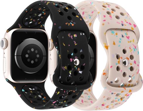 W-RARA 2 حزمة من الأربطة الرياضية المتوافقة مع سوار ساعة Apple 38/40/41/42/44/45/49 ملم للنساء والرجال، مصنوعة من البلاستيك المعاد تدويره - حزام ناعم قابل للتنفس لسلسلة iWatch SE 9 8 7 6 5 4 3 2 1 الترا 1 2 in Saudi Arabia