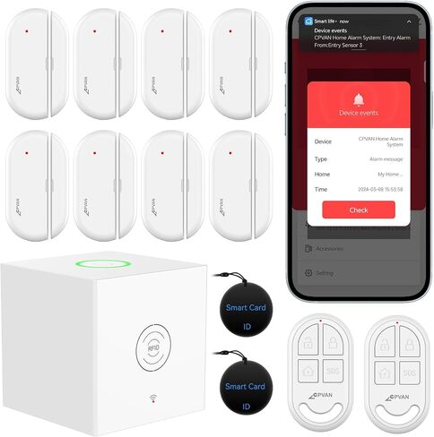 CPVAN WiFi Alarm System for Home Security, DIY Wireless Home Alarm System with 8 Door Window Sensor, 2 Remote Control, 2 RFID Card (Style-2) in Saudi Arabia