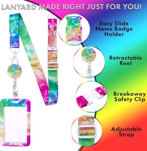 سلسلة مفاتيح Tie Dye Lanyard - حبل معرف سلسلة مفاتيح قوس قزح لشارة المفاتيح in Saudi Arabia