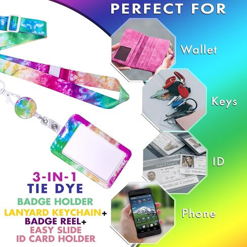 سلسلة مفاتيح Tie Dye Lanyard - حبل معرف سلسلة مفاتيح قوس قزح لشارة المفاتيح in Saudi Arabia