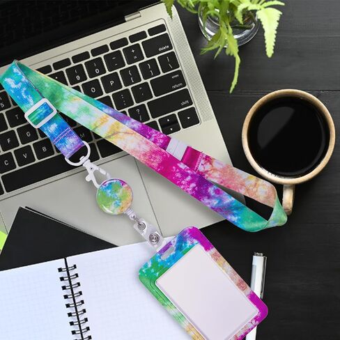 سلسلة مفاتيح Tie Dye Lanyard - حبل معرف سلسلة مفاتيح قوس قزح لشارة المفاتيح in Saudi Arabia