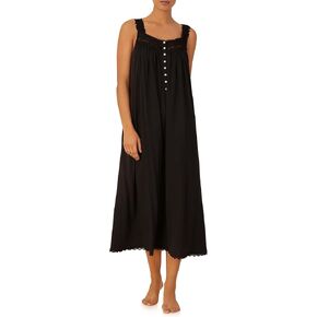 Eileen West Queen Anne's Lace Villa Blanca Knit Tank Ballet Nightgown for Women, 100% Cotton Sheer Jersey, 50" Length