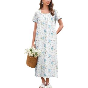 Ekouaer Cotton Lightgowns for Women Short Sleeve Sleeedshird سيدات Victorain Sleepwear ملابس ناعمة مع جيوب in Kuwait