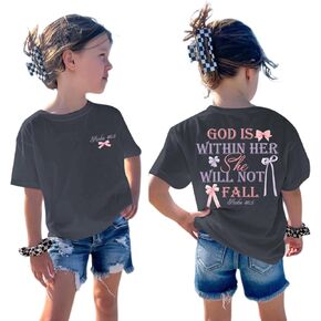 Girls Christian Tees God is Within Her Jesus Shirt for Kids Faith Cute Graphic Bow Tshirt Inspirational Religious Top